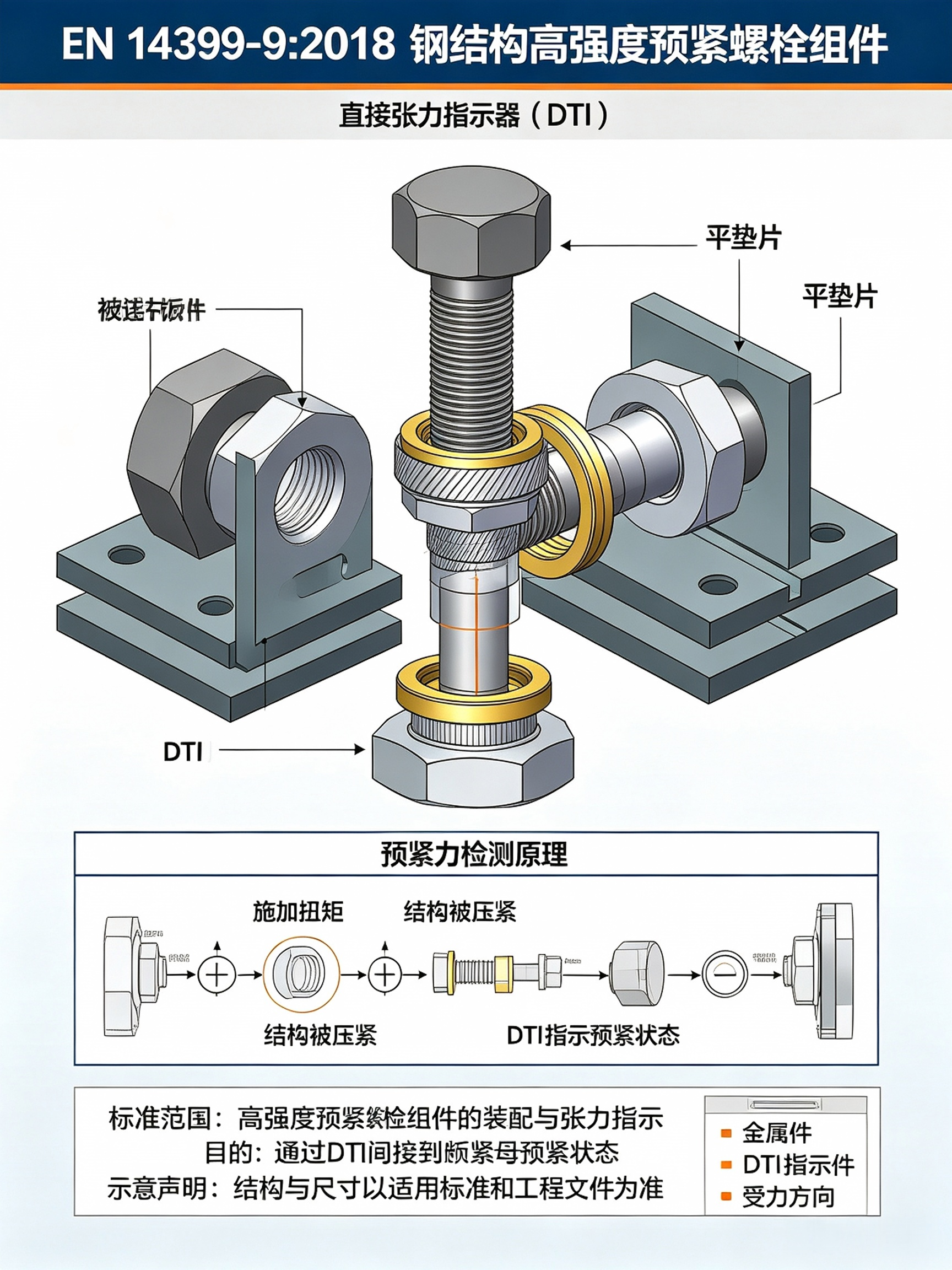 EN14399-9:2018钢结构高强度预紧螺栓组件 · 直接张力指示器（DTI）核心解读
